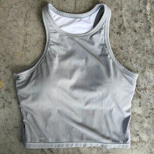 Athletic Grey Ribbed High Neck Workout Tank Top Sport Bra Women's M